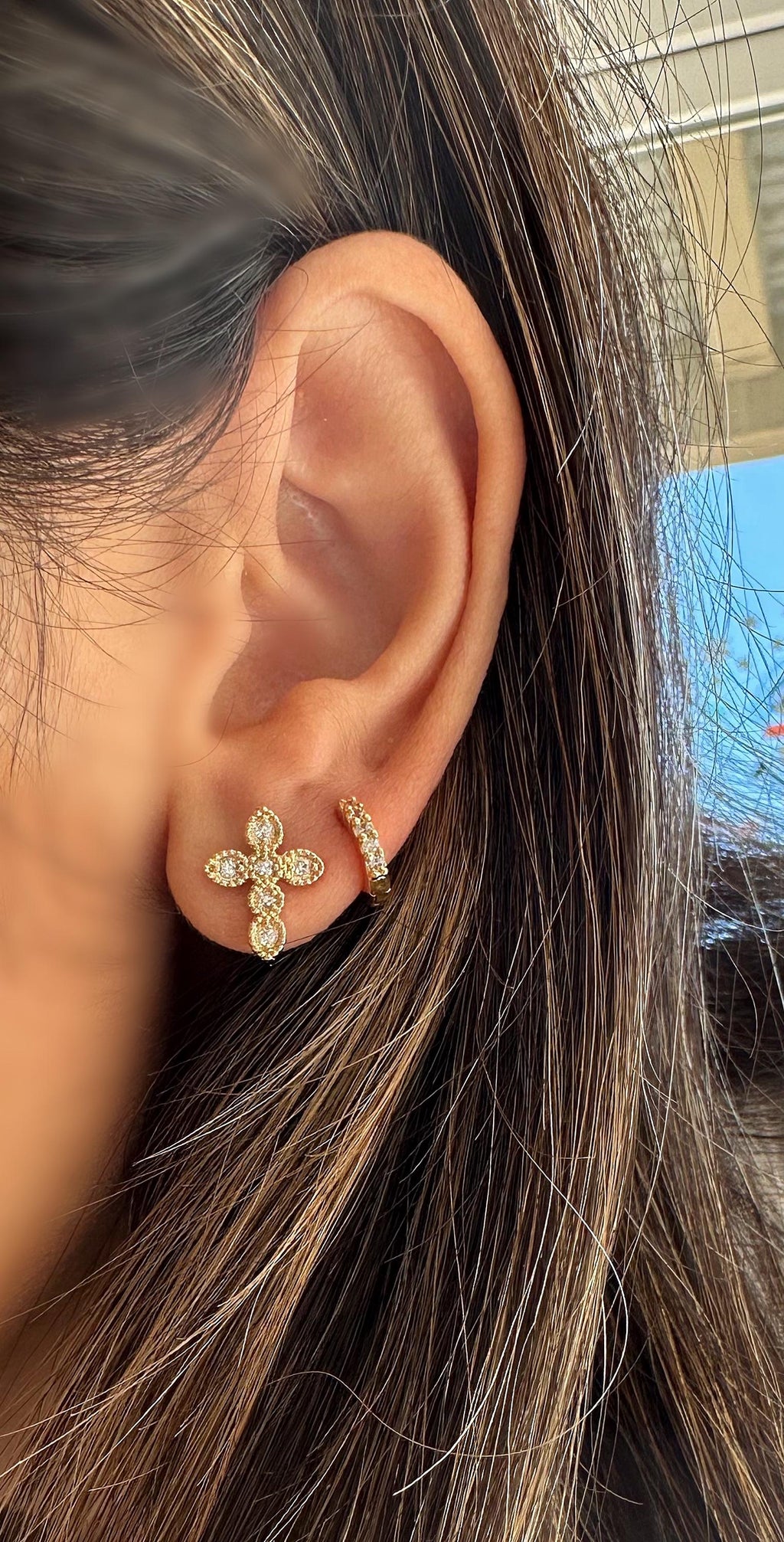 18k White Gold Filled CZ Cross Stud Earrings