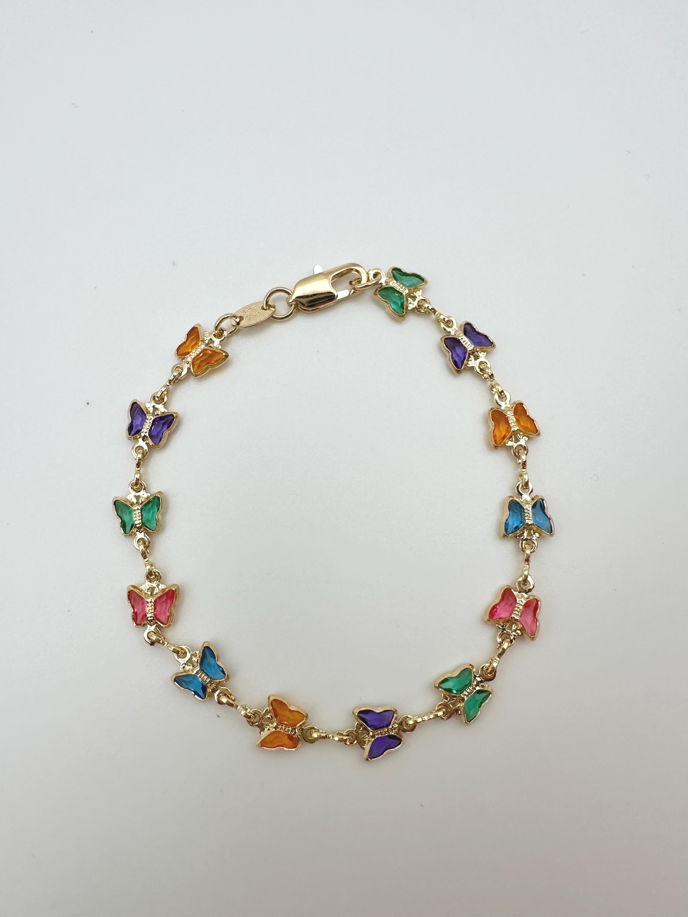 18k gold filled Rainbow Butterfly Charm Bracelet, Dainty Bracelet