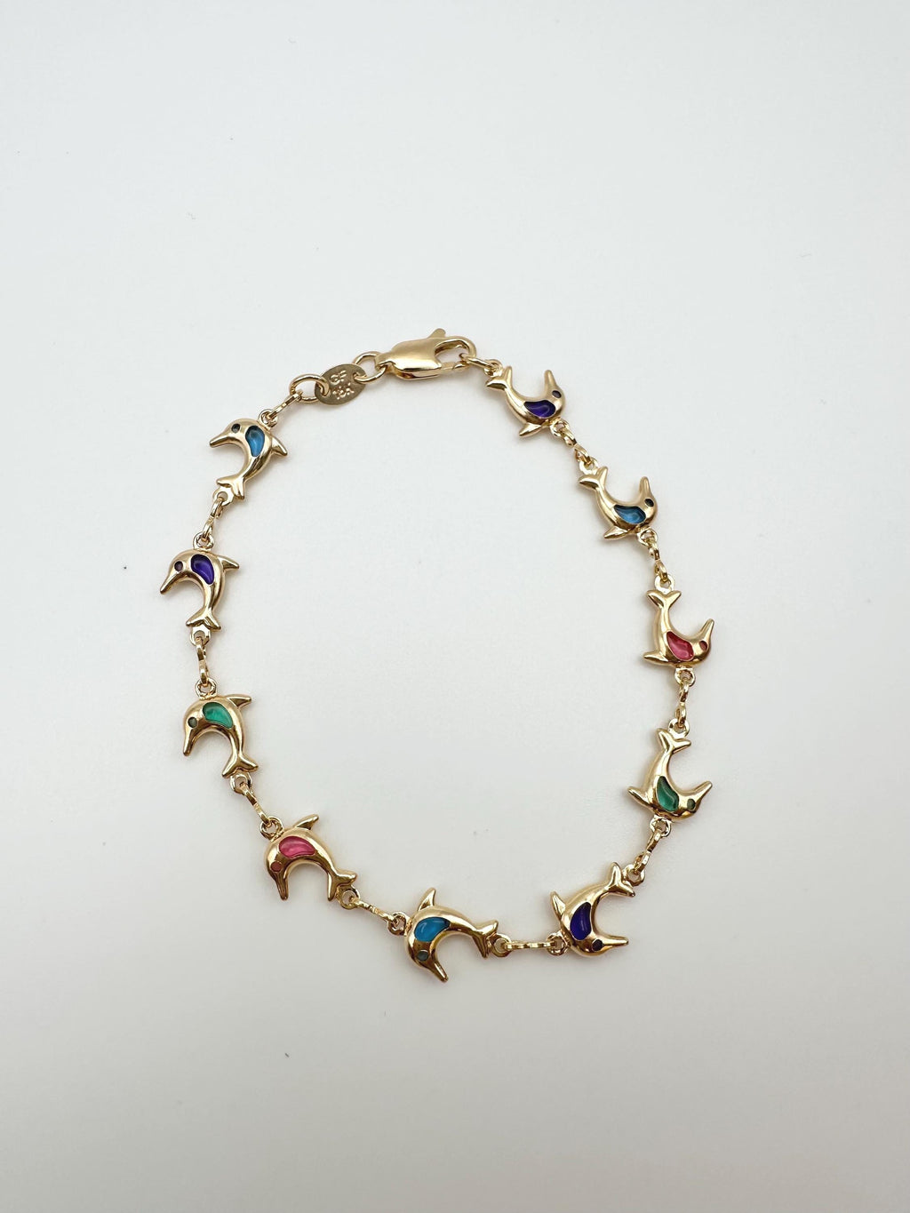 18k Gold Filled Dolphin Charm Bracelet: Multicolored Cubic Zirconia, Dainty Chain