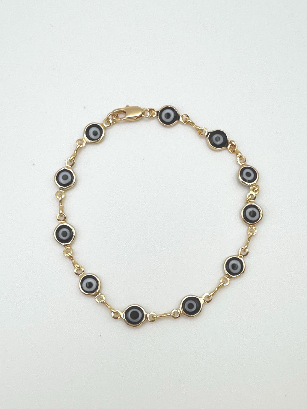 Black Evil Eye Bracelet: 18k Gold Filled