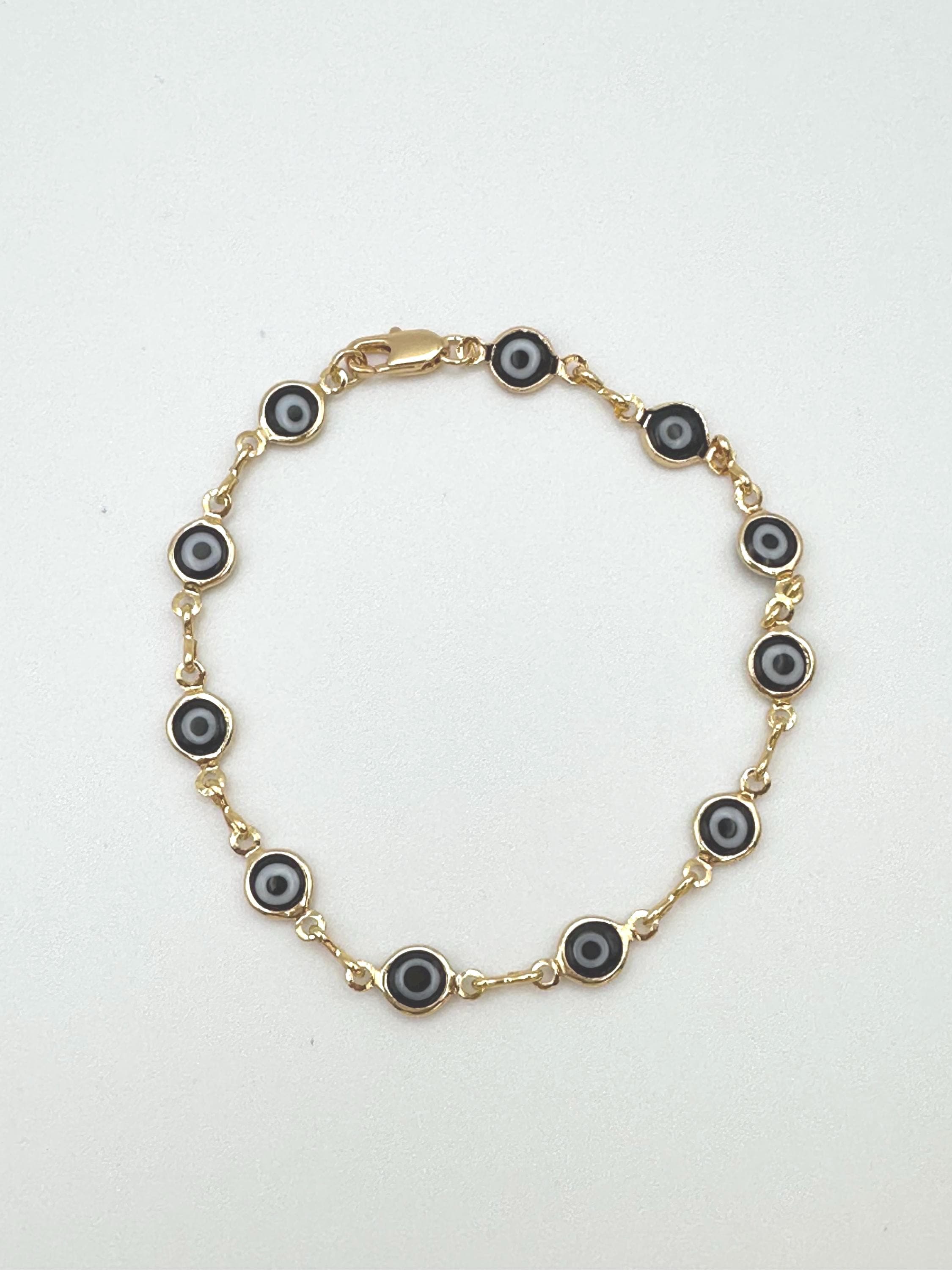 Black Evil Eye Bracelet: 18k Gold Filled