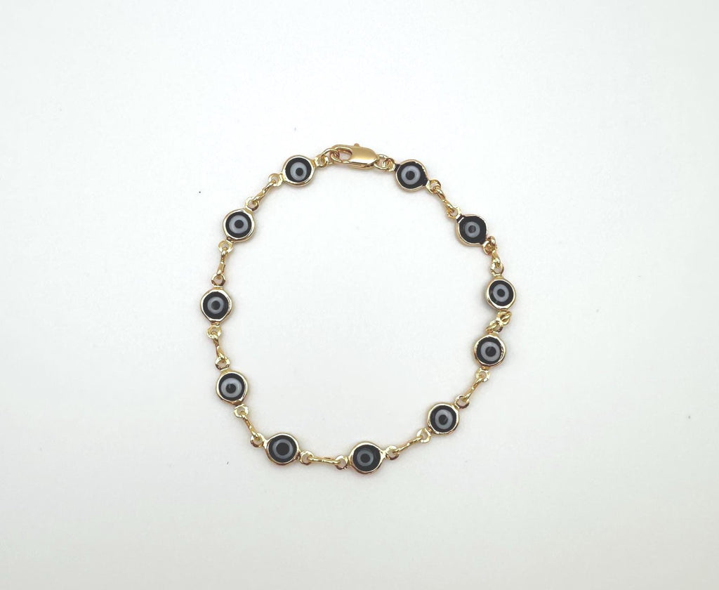 Black Evil Eye Bracelet: 18k Gold Filled
