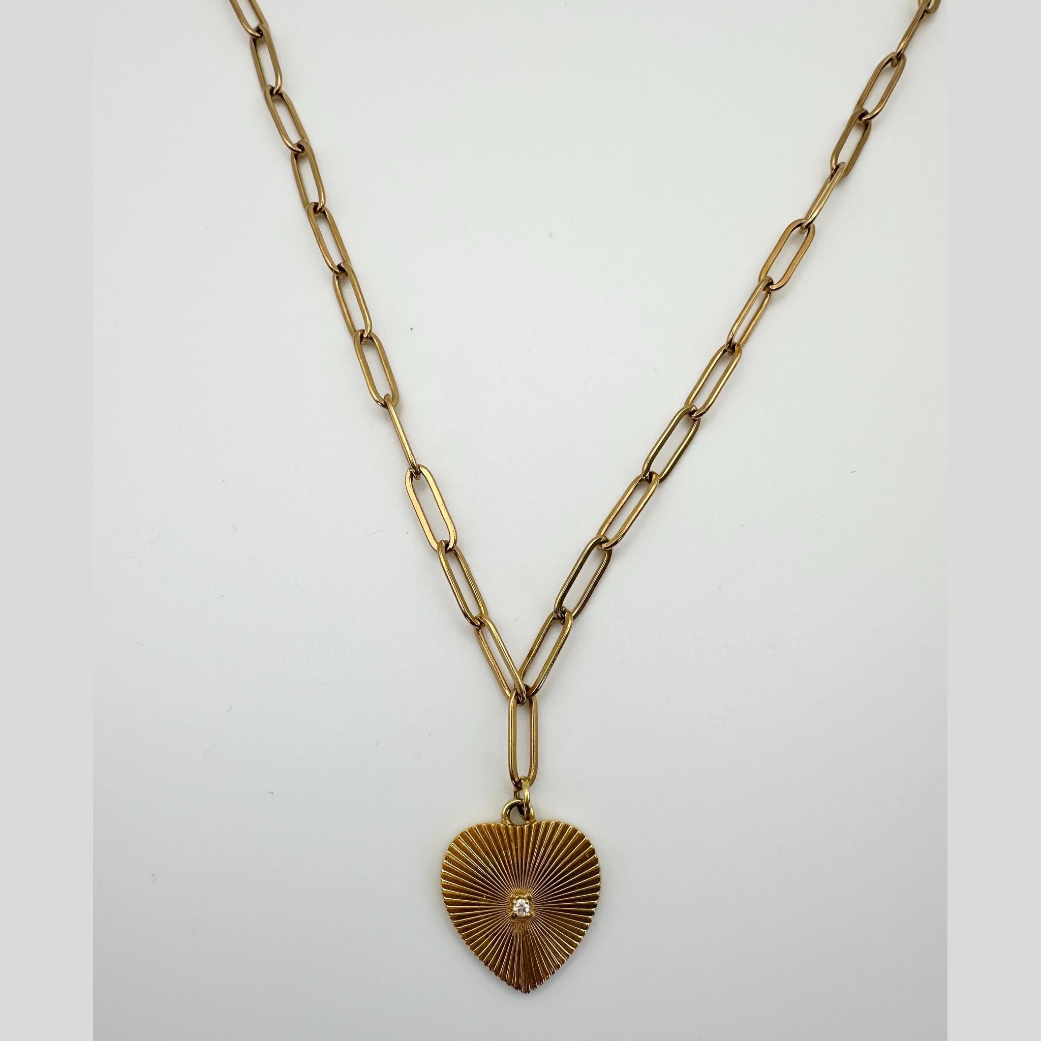 Gold Heart Paperclip Chain Necklace, Valentines Gift, Statement Jewelry