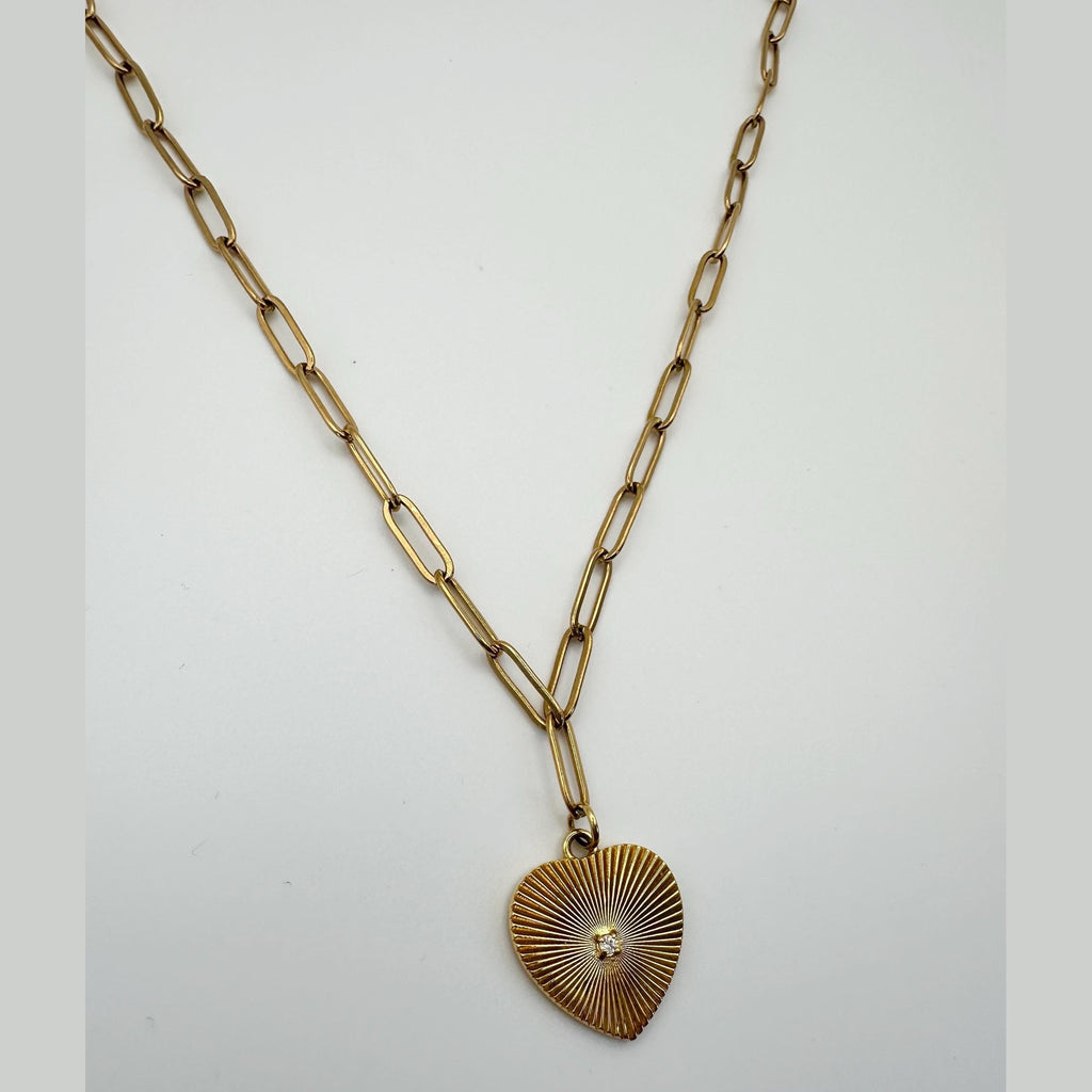 Gold Heart Paperclip Chain Necklace, Valentines Gift, Statement Jewelry
