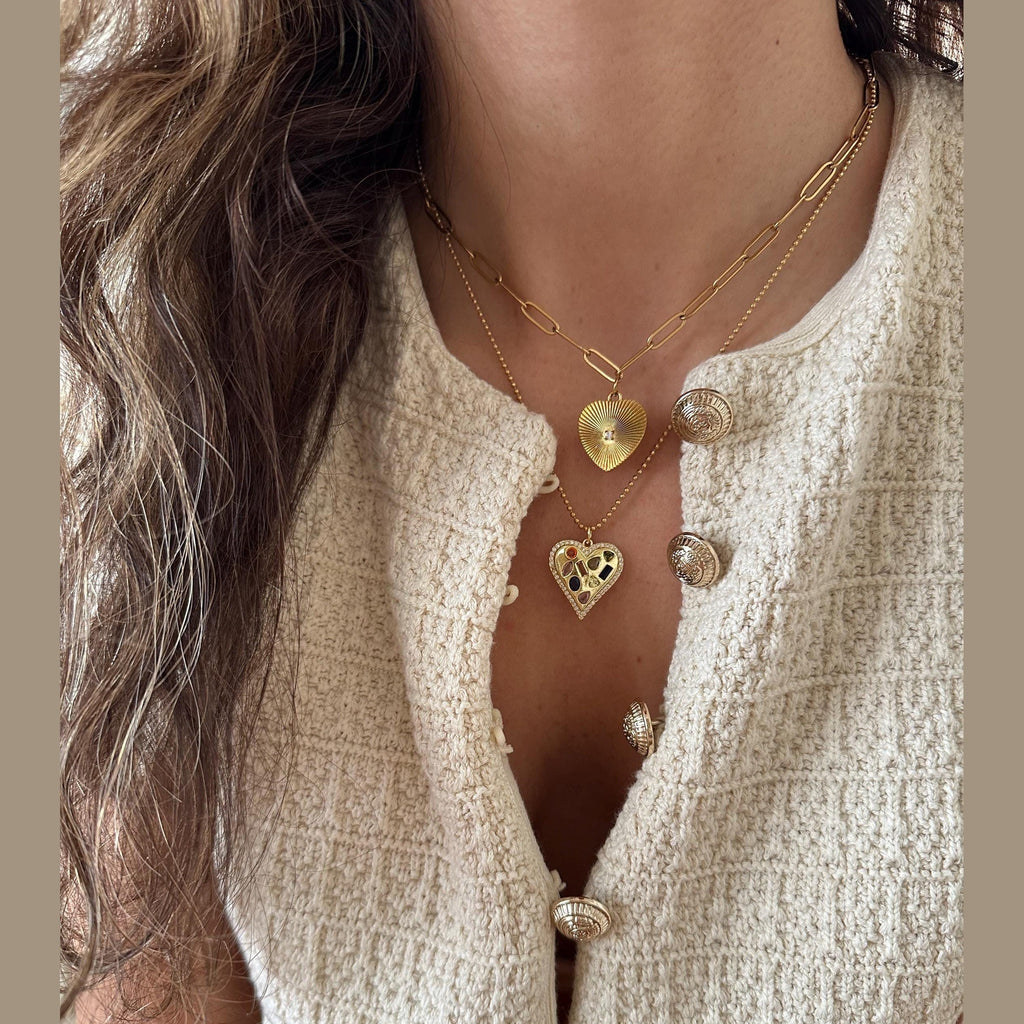 Gold Heart Paperclip Chain Necklace, Valentines Gift, Statement Jewelry
