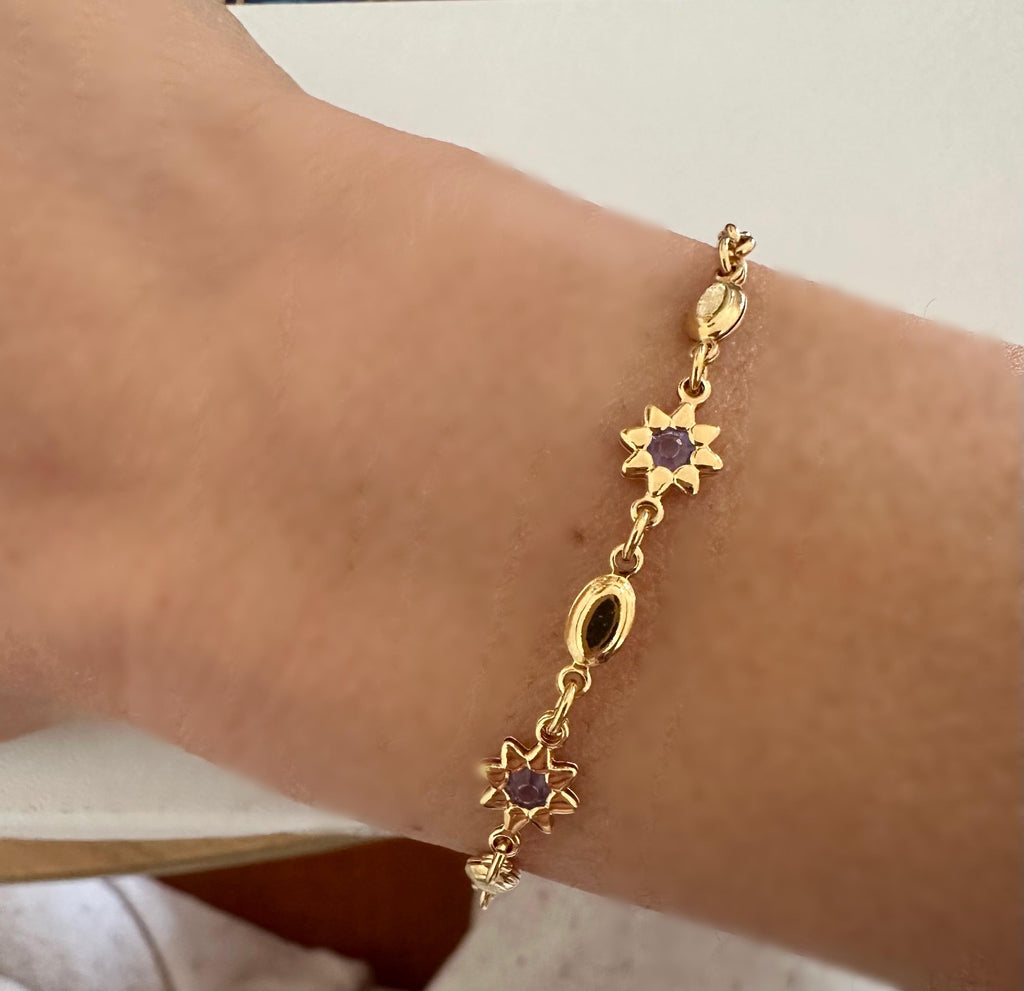 18k Gold Filled Bracelet, Light Blue CZ Flower Charm