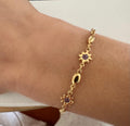 18k Gold Filled Bracelet, Light Blue CZ Flower Charm