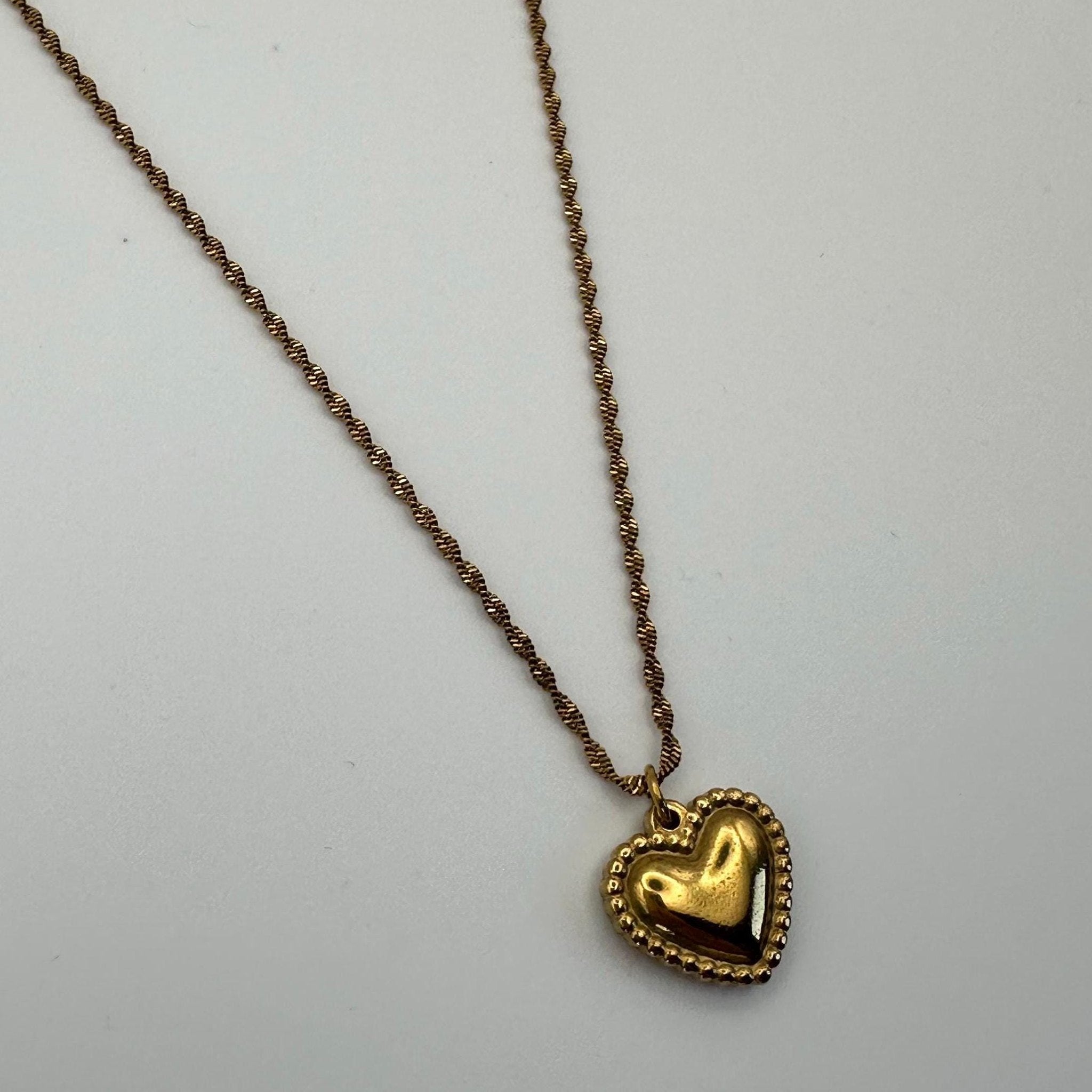Gold Heart Twisted Chain Necklace, Valentines Gift, Statement Jewelry