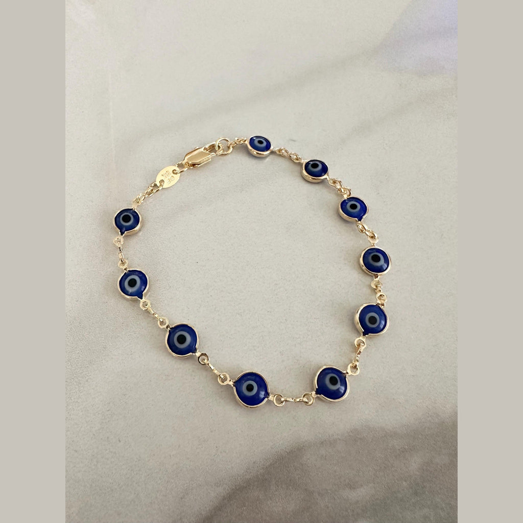 Blue Evil Eye Bracelet: 18k Gold Filled Chain, Layering Jewelry
