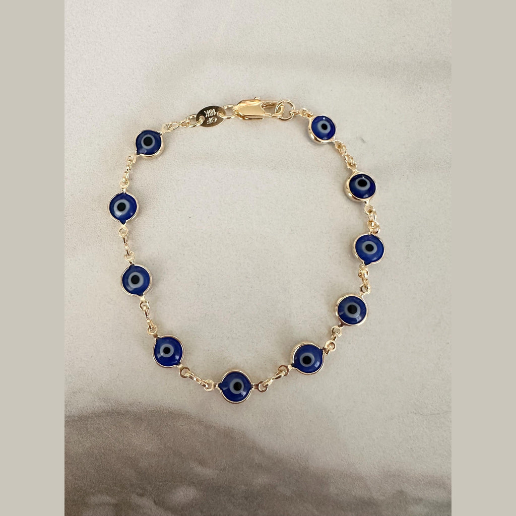 Blue Evil Eye Bracelet: 18k Gold Filled Chain, Layering Jewelry