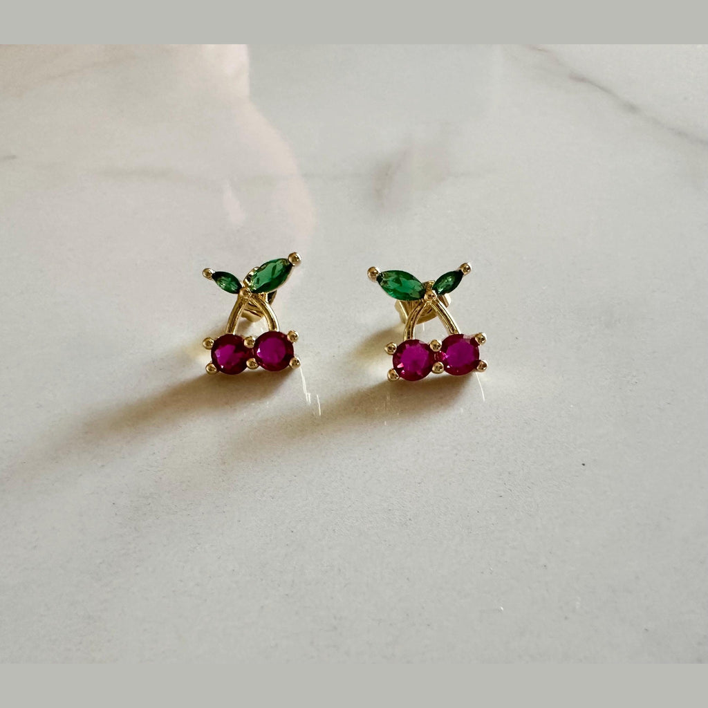 Gold Cherry Stud Earrings: 18K Gold Filled