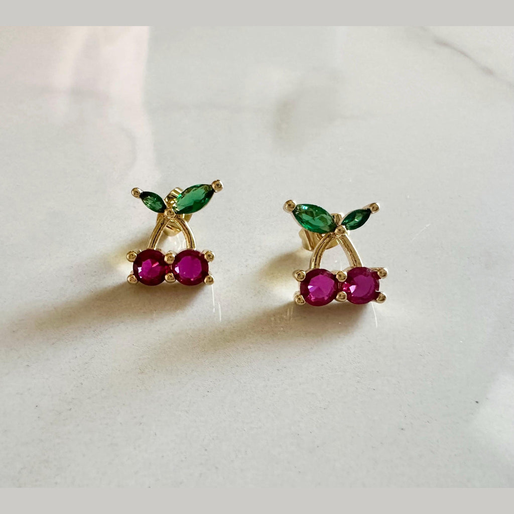 Gold Cherry Stud Earrings: 18K Gold Filled