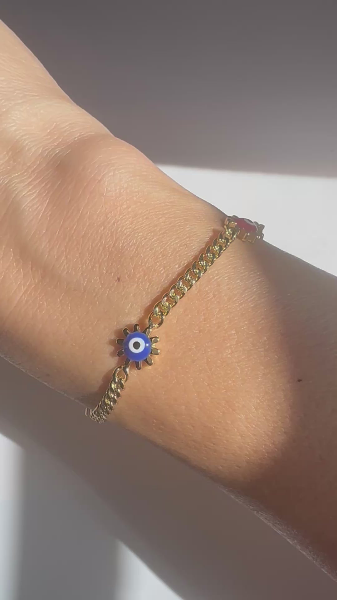 Gold Multicolored Evil Eye Chain Bracelet